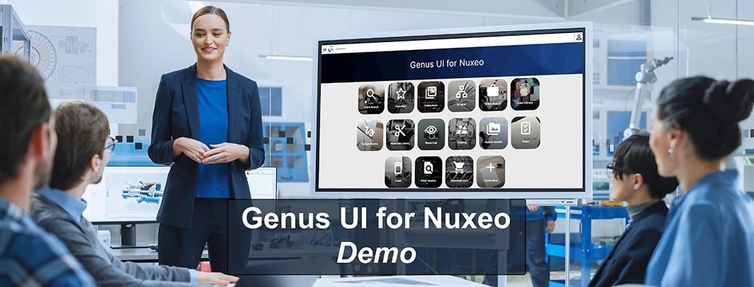 Woman presenting Genus UI for Nuxeo Demo